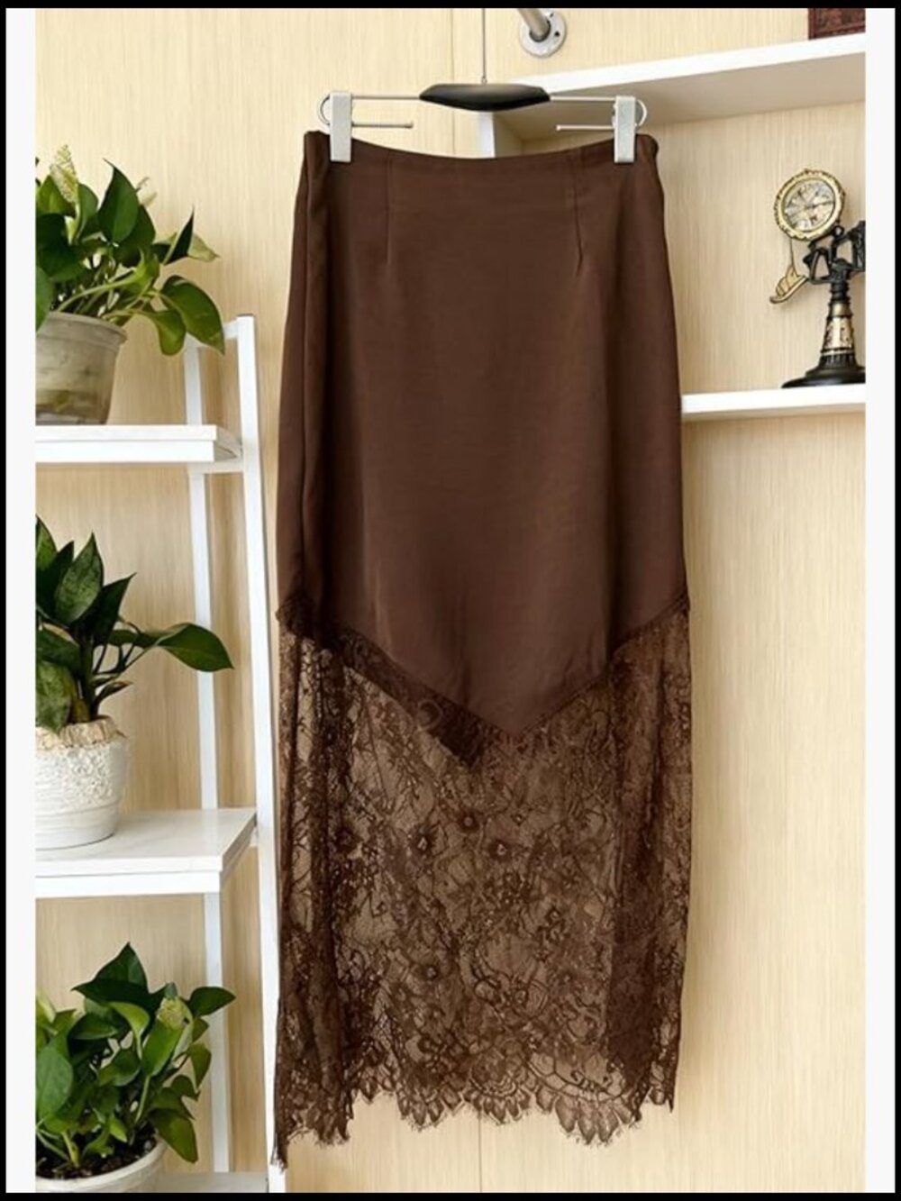 High Waist Lace Patchwork Satin Maxi Skirt Flowy Y2K Elegant - Picture 4 of 4